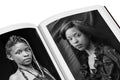 Close-up of the "Faces and Phases" photography book by MACK, showing detailed cover art and textured design.